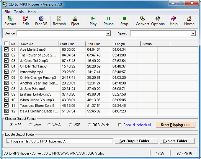 Screenshot of CD to MP3 Ripper